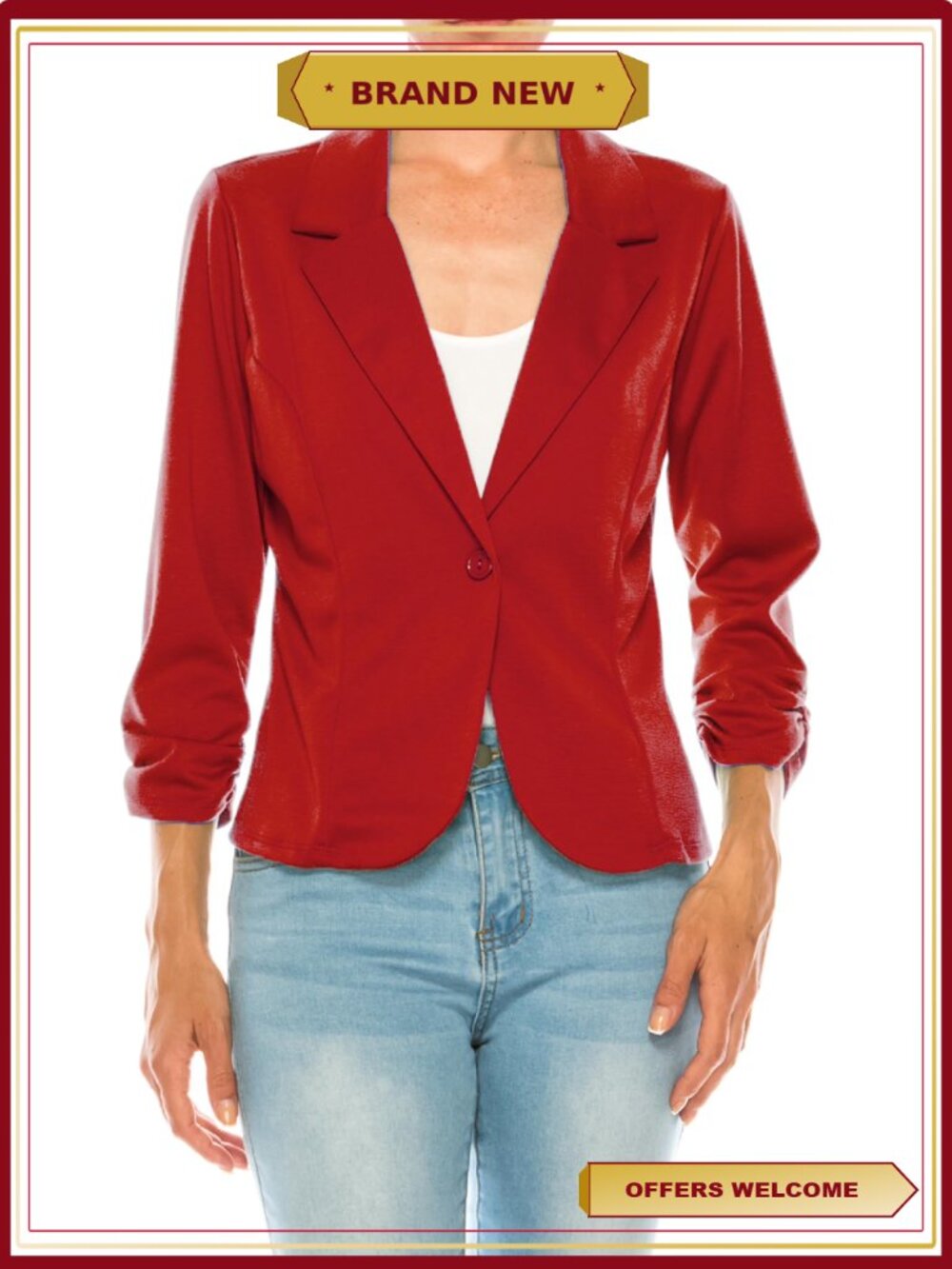Women's Long Sleeve Button Blazer Jacket Basic Lapel Collar